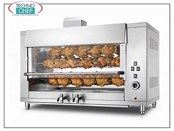 ROTISSERIE PLANÉTAIRE À GAZ avec 5 CANNES pour 30 POULETS, Plan de travail GAS PLANETARY ROTISSERIE en ACIER INOXYDABLE avec 5 ENCHÈRES pour 30 POULETS, équipé d'une lumière interne de 1000 mm de long, poids 142 kg, Puissance thermique 13,5 kw, V.230 / 1, kw 0,18, dimensions 1300x660x840h mm