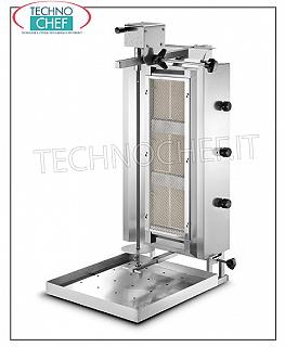 GYROS avec 3 brûleurs indépendants, tige de cuisson de 550 mm de hauteur complète avec plaque GYROS EN ACIER INOXYDABLE avec 3 brûleurs indépendants, tige de cuisson 550 mm de hauteur complète avec plaque (fournie), V.230 / 1, puissance thermique 10,2 kw, puissance électrique 0,025 kw, dimensions 600x702x1020h mm