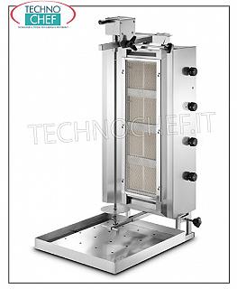 GYROS avec 4 brûleurs indépendants, tige de cuisson de 700 mm de hauteur complète avec plaque GYROS GAS en ACIER INOXYDABLE avec 4 brûleurs indépendants, tige de cuisson 700 mm de haut avec plaque (fournie), V.230 / 1, puissance thermique 13,6 kw, puissance électrique 0,025 kw, dimensions 600x702x1190h mm