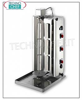 GYROS ÉLECTRIQUES avec 9 éléments chauffants, tige de cuisson de 740 mm de hauteur avec plaque GYROS ÉLECTRIQUES EN ACIER INOXYDABLE avec 9 éléments chauffants, tige de cuisson 740 mm de hauteur complète avec plaque (fournie), V.230 / 3, 9,0 kw, dimensions 502x710x1135h mm