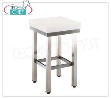 Billot de boucher en polyéthylène, sur socle tubulaire en acier inoxydable, épaisseur 5 cm
