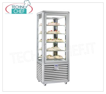 TECHNOCHEF - Vitrine Réfrigérée pour Pâtisserie, Température + 5 ° -20 ° C, 1 Porte, Lt 427, Mod.CGL450G2T Vitrine multi-températures de + 5 ° à -20 ° C pour pâtisserie 1 porte, réfrigération ventilée, Curve Line, avec 4 côtés d'affichage, 5 étagères rectangulaires de 565x445 mm, capacité 427 lt, V.230 / 1, Kw.0 ,75, Poids 186 Kg, dim.mm.720x620x1860h