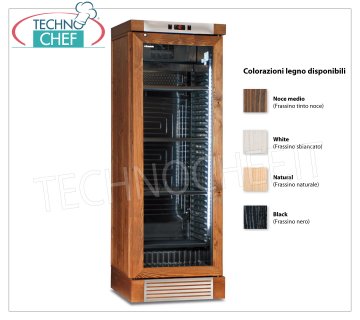 Technochef - Cave à Vin 1 Porte, capacité 126 Bouteilles, Statique avec agitateur, bi-température - modèle CLW420L Cave à vin réfrigérée en bois couleur noyer, 1 porte vitrée, capacité 126 bouteilles, température +4°C/+18°C | +16°C/+10°C/+5°C, réfrigération statique avec ventilateur, éclairage LED, V.230/1, Kw.0,23, Poids 80 Kg, dim.mm.655x635x1880h