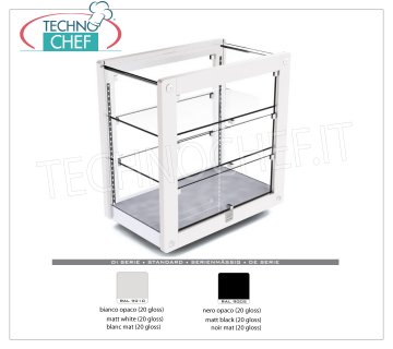 Vitrines de comptoir neutres Vitrine de comptoir neutre, ligne CORNICE, avec cadre en bois dans les couleurs standard, surface inférieure et 2 étagères intermédiaires en verre trempé, portes en verre sur 2 côtés, poids 19 Kg, dim.mm.575x340x610h