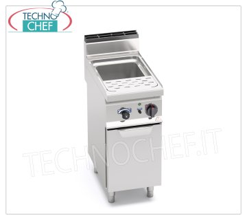 TECHNOCHEF - CUISEUR À PÂTES ÉLECTRIQUE sur ARMOIRE, 1 bol de 30 litres, Mod.CPE40 CUISEUR À PÂTES ÉLECTRIQUE sur MOBILE, Ligne BERTOS, MACROS 700, Série PASTA ITALY, 1 cuve en acier inoxydable de 30 litres, V.400/3+N, Kw.8,00, Poids 49 Kg, dim.mm.400x700x900h