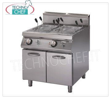 Technochef - CUISEUR A PATE ELECTRIQUE sur MOBILE, 2 puits de 26 + 26 lt, mod.PK70 / 80CPES Cuiseur à pâtes électrique sur meuble, Ligne 700, 2 cuves inox de 26 + 26, V.400 / 3 + N, Kw. 15,2, Poids 78 Kg, dimensions mm 800x730x870h