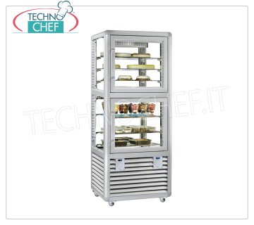 TECHNOCHEF - Vitrine Combinée pour Glacerie et Pâtisserie, temp. -15° -25°C / + 4° + 10°C, Mod.CPG520V/S Vitrine Combinée Glaces / Pâtisserie 2 Portes, température -15° -25°C / + 4° + 10°C, Curve Line, 4 faces d'exposition, 3 clayettes grillagées + 3 clayettes verre, réfrigération ventilée / statique, capacité lt .230 + 260, V.230/1, Kw.0.37 + 0.42, dim.mm.810x620x1925h