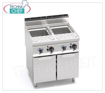 TECHNOCHEF - CUISEUR A PATES A GAZ sur ARMOIRE, 2 cuves de 30+30 litres, Mod.CPG80E CUISEUR À PÂTES À GAZ sur MOBILE, BERTOS, Ligne MACROS 700, Série PASTA ITALY, 2 réservoirs indépendants en acier inoxydable de lt.30+30, puissance thermique Kw.24,00, Poids 94 Kg, dim.mm.800x700x900h