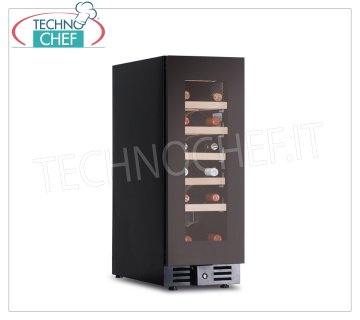 Technochef - Cave à vin, 1 porte vitrée, capacité 18 bouteilles, Ventilée, temp.+2°/+20°C - mod.CW20G1TB Cave à vin réfrigérée, 1 porte vitrée, capacité 18 bouteilles, température +2°/+20°C, réfrigération ventilée, éclairage LED, V.230/1, Kw.0,065, Poids 30 Kg, dim.mm.295x573x820h