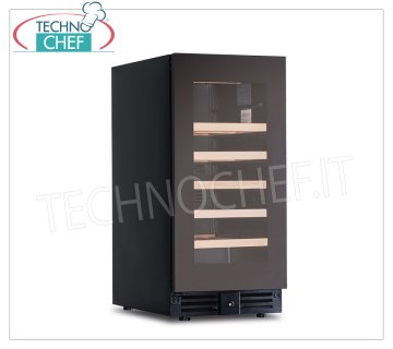 Technochef - Cave à vin, 1 porte vitrée, capacité 28 bouteilles, Ventilée, temp.+2°/+20°C - mod.CW37G1TB Cave à vin réfrigérée, 1 porte vitrée, capacité 28 bouteilles, température +2°/+20°C, réfrigération ventilée, éclairage LED, V.230/1, Kw.0,080, Poids 36 Kg, dim.mm.380x573x820h