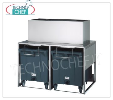 Support en acier inoxydable pour l'insertion de bacs à glace sur roulettes, avec dépôt de glace de 50 kg.