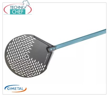 Gi.Metal - Pelle à pizza ronde en aluminium perforé SHA, Evolution Line, manche longueur 180 cm Pelle à pizza ronde perforée en aluminium SHA, Evolution Line, légère, lisse et résistante, diamètre 330 mm, longueur du manche 1800 mm.