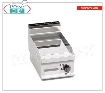 GRILLADE ÉLECTRIQUE avec PLAQUE LISSE en composé, module, Mod.E7FL4BP/CPD PLAQUE ÉLECTRIQUE avec PLAQUE LISSE en composé, Ligne BERTO'S MACROS 700, module avec ZONE DE CUISSON mm 393x500, puissance électrique Kw. 4.8, Poids 37 Kg, dim.mm.400x714x290h
