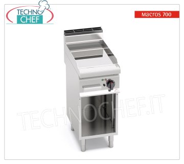GRILLADE ÉLECTRIQUE avec PLAQUE Lisse en GLOSSY COMPOUND, Mod.E7FL4MP/CPD GRILLADE ÉLECTRIQUE avec PLAQUE LISSE en COMPOSÉ BRILLANT, Ligne BERTO'S MACROS 700, module avec ZONE DE CUISSON mm 393x500, puissance électrique Kw. 4,8, Poids 48 Kg, dim.mm.400x714x900h