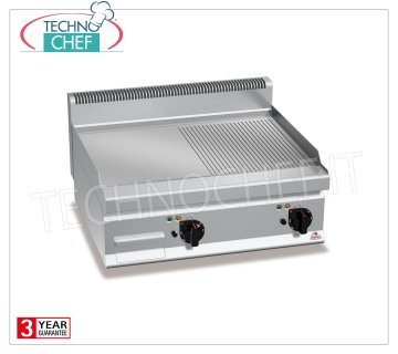 GRILLADE ÉLECTRIQUE avec PLAQUE MULTIPAN 1/2 LISSE et 1/2 NERVURÉE, module TOP, modèle E7FM8BP-2 GRILLADE ÉLECTRIQUE avec PLAQUE 1/2 LISSE et 1/2 NERVURÉE, Ligne BERTOS, MACROS 700, Série POWERED MULTIPAN, Module DOUBLE TOP avec ZONE DE CUISSON 795x500 mm, COMMANDES INDÉPENDANTES, V.400/3+N, Kw.9, 6, Poids 71 Kg, dim.mm.800x700x290h