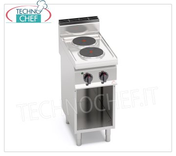 TECHNOCHEF - CUISINIÈRE ÉLECTRIQUE 2 PLAQUES sur ARMOIRE OUVERTE, Kw.5,2, Mod.E7P2M GAMME ÉLECTRIQUE À 2 PLAQUES sur ARMOIRE OUVERTE, Ligne BERTOS, MACROS 700, Série HIGH POWER, avec 2 plaques RONDES Ø 220 mm, COMMANDES INDÉPENDANTES, 6 niveaux de puissance, V.400/3+N, Kw.5,2, Poids 37 Kg , dim.mm.400x700x900h