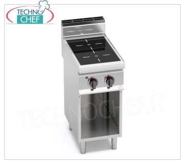 TECHNOCHEF - CUISINIÈRE ÉLECTRIQUE 2 ZONES avec INFRAROUGE sur ARMOIRE OUVERTE, Kw.6,4, Mod.E7P2M/VTR GAMME ÉLECTRIQUE 2 ZONES INFRAROUGES sur ARMOIRE OUVERTE, BERTOS, Ligne MACROS 700, Série INFRAROUGE, avec 2 zones CARRÉES de 230x230 mm, COMMANDES INDÉPENDANTES, V.400/3+N, Kw.6,4, Poids 42 Kg, dim .mm .400x700x900h