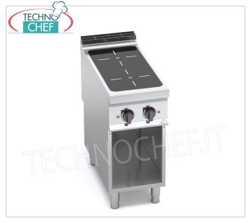 TECHNOCHEF - CUISINIÈRE ÉLECTRIQUE À INDUCTION 2 ZONES sur ARMOIRE OUVERTe, mod. E9P2M/IND CUISINIÈRE ÉLECTRIQUE À INDUCTION 2 ZONES sur ARMOIRE OUVERTE, ligne BERTOS MAXIMA 900, Série POWER INDUCTION, avec 2 ZONES CARRÉES de 270x270 mm, COMMANDES INDÉPENDANTES, 9 niveaux de puissance, V.400/3+N, Kw.10,00, Poids 55 Kg, dim.mm.400x900x900h