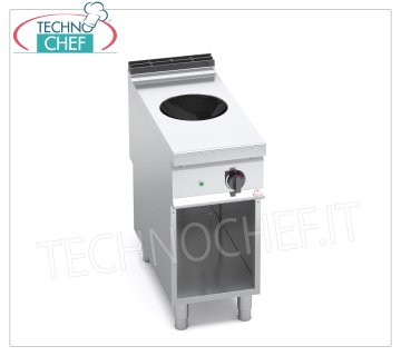 TECHNOCHEF - CUISINIÈRE ÉLECTRIQUE À INDUCTION AVEC 1 PLAQUE WOK sur ARMOIRE, mod. E9WOK/IND CUISINIÈRE ÉLECTRIQUE avec 1 PLAQUE WOK À INDUCTION sur ARMOIRE OUVERTE, Ligne BERTOS MAXIMA 900, Série POWER INDUCTION, avec ZONE DE CUISSON Ø 300 mm, 9 niveaux de puissance, V.400/3+N, Kw.5,00, Poids 45 Kg, dim .mm.400x900x900h