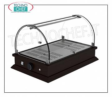 Vitrines de comptoir chaudes Vitrine de comptoir CHAUFFANTE avec dôme en plexiglas avec tige de renfort et ouverture sur 2 façades, ligne QUADRO, avec base en bois de couleur WENGE ', température 65 ° C, V.220 / 1, Kw.0,27, dim .mm.540x350x334h