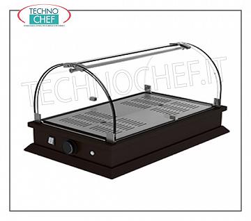 Vitrines de comptoir chaud Vitrine de comptoir CHAUFFÉE avec dôme en plexiglas complet avec tige de renfort et ouverture sur 2 façades, QUADRO Line, avec base en bois couleur WENGE ', température 65 ° C, V.220 / 1, Kw.0.27, dim. millimètre 740x350x334h