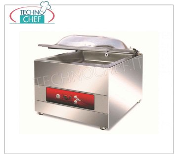 Machine à cloche sous vide professionnelle, barre de soudure de 35 cm, chambre de 36x40x19h cm, mod. ERMETIKA MACHINE D'EMBALLAGE SOUS VIDE PLUTONE LINE BENCH BANC, Mod.ERMETIKA, avec CHAMBRE 360x400x190h mm, BARRE DE SCELLEMENT 350 mm, COMMANDES NUMÉRIQUES, dimensions extérieures mm. 420x530x400h