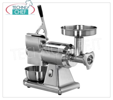 FIMAR - Technochef, Hachoir-Râpe à Viande ''Type 12'', Professionnel, Mod.12/AT Combiné Hachoir à Viande / Râpe Type 12 en aluminium poli avec trémie et bacs en inox, Bloc hachoir inox TOTALEMENT AMOVIBLE, V. 400/3 + N, Kw 0,75, dim. mm 605x305x510h
