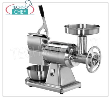 FIMAR - Technochef, Hachoir-Râpe à Viande ''Type 22'', Professionnel, Mod.22/AE HACHOIR À VIANDE / RÂPE combiné 'TYPE 22' en Aluminium Poli, Production: HACHOIR À VIANDE 300 Kg / h, RÂPE 40 Kg / h, avec UNITÉ DE HACHAGE À VIANDE ENTIÈREMENT AMOVIBLE, V. 380/3 + N, Kw 1,1, dimensions mm 630x305x510h