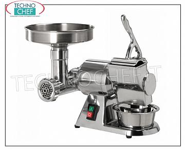 Fimar - Hachoir-râpe à viande '' Type 8 '', Semi-professionnel, Mod.8 / D HACHOIR À VIANDE / RÂPE 'Type 8', en Aluminium Poli, Rendement horaire : HACHOIR À VIANDE 50 Kg/h, RÂPE 20 Kg/h, V. 230/1, Kw 0,37, dimensions 430x270x360h mm