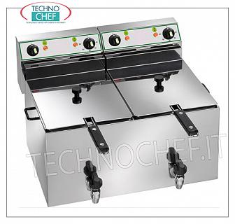 FIMAR - Technochef, Friteuse électrique, 2 bocaux de 8 + 8 lt, modèle FR88R FRITEUSE ELECTRIQUE DE COMPTOIR, 2 cuves indépendantes de 8 + 8 litres équipées de robinet de vidange, V 203/1, Kw 3.00 + 3.00, dimensions mm. 565x490x365h.