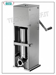 Remplisseurs manuels de saucisses, 7 et 14 litres VERTICAL, 2 VITESSES Inscatrics avec le boitier Salumi, manuel avec un clip vertical, capacité 2 Velocity de 7 litres, en Mission 4 avec un diamètre ABS de 15-23-29-38 mm, dim. mm 400x450x1050h
