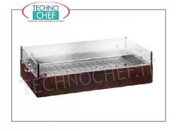 bois Chariots de service Glacière d'affichage avec la structure du bois » de couleur WENGE, équipé de 8 conteneurs eutectiques, bain et une grille en acier inoxydable, dôme en plexiglas, dim.mm.900x485x230h
