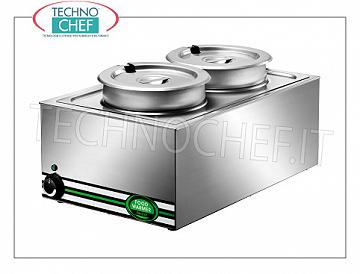 plat / Chafing Chafing Compteur de bain-marie électrique, capacité 1 GN 1/1 avec 2 pots indépendants insérés à partir de lt.8 + 8, avec couvercle, température réglable de + 30 ° à + 90 ° C, V.230 / 1, Kw.1, 2, dim.mm.570x370x280h