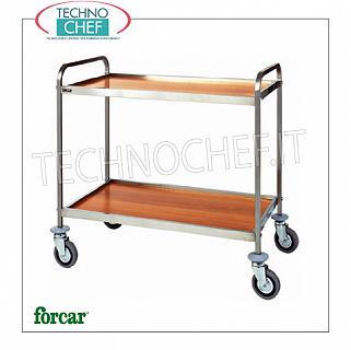 Chariots de service avec structure en acier inoxydable et 2 étagères en mélamine Chariot de service avec structure en ACIER INOXYDABLE et 2 PLAQUES EN MELAMINE NOYER, dim.mm.830x570x970h