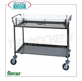 Poussettes pour les desserts et les fromages Shopping pour gâteaux, fromage et entrées en acier inoxydable, Marque FORCAR, avec 2 ou 3 étages, en forme de dôme en plexiglas, GAMME COMPLETE