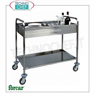 Chariots de déblayage en acier inoxydable Chariot de débarras en acier inoxydable, marque FORCAR, avec cuve supérieure insonorisée et étagère inférieure repliée, capacité max 80 Kg, dim.mm.1010x570x970h