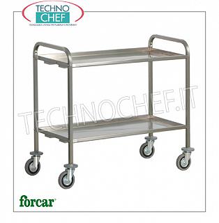 Chariots de service en acier inoxydable Chariot de transport lourd en acier inoxydable, marque FORCAR, avec 2 plateaux rabattus et renfort en oméga, charge maximale 200 Kg, dim.mm.1110x660x980h