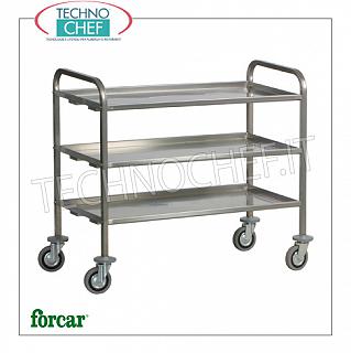 Chariots de service en acier inoxydable Chariot de transport lourd en acier inoxydable, marque FORCAR, avec plateau à 3 plis et renfort en oméga, capacité max. 200 kg, dim.mm.1110x660x980h