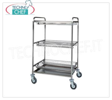 TIROIR CART / GLASSES avec 3 PLANS, avec GRILLES EN ACIER INOXYDABLE pour la vaisselle et GLAZING EN ACIER INOXYDABLE TIROIR CART / GLASSES avec 3 étages, avec 2 étagères avec GRIL EN ACIER INOXYDABLE pour la vaisselle et 1 étagère avec porte-gobelets en acier INOX, 4 roues pivotantes, dim.mm.1100x620x1340h