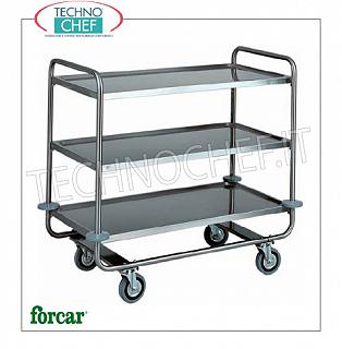 Chariots de service en inox Chariot de service en acier inoxydable, marque FORCAR, avec 3 étagères moulées, capacité max 150 Kg, dim.mm.1100x600x1000h