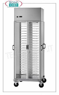 Chariots à assiettes réfrigérés, capacité 88 assiettes, pas de 60 mm CHARIOT À PLAQUES RÉFRIGÉRÉES en version avec GRILLE À PLAQUES PEINTES PAS 60 mm pour un MAXIMUM de 88 PLAQUES avec DIAMÈTRE de 250 à 310 mm, réfrigération ventilée, température +8°/+12°C, V.230/1, Kw 0,46, dim. mm.750x780x2030h