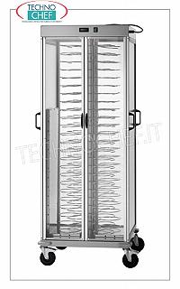 Chariot à plaques chauffantes, capacité 88 plaques de diamètre de 18 à 23 cm, - mod. CA1440AC CHARIOT A PLAQUES CHAUFFANTES, capacité de 88 plaques de DIAMÈTRE de 18 = à 230 mm, PAS 60 mm, chauffage statique à température réglable de + 30° à + 60° C, V.230/1, Kw 0,8 + 0, 8 , dim.mm.750x780x1770h