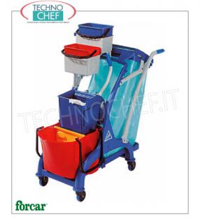 Forcar - Chariot de nettoyage, 1 seau, 28 litres, Essoreuse, Porte-sac, mod.CA1613 Chariot multifonction, complet avec essoreuse et cassettes en plastique, essoreuse de livres sans fond, support de sac de 120 lt, 2 seaux de 4 lt et 1 seau de 28 lt, crochet de lame et crochet de support de poignée, dim. Mm 1070x560x1110h