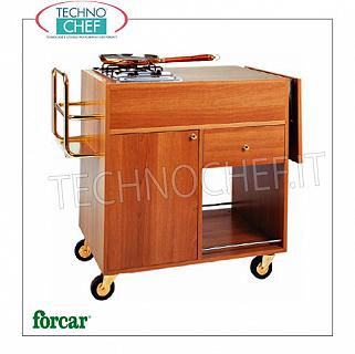 Forcar - FLAMBE TROLLEY WALNUT couleur 1 Feu, mod. CF1200 Chariot à flambeaux en mélaminé NOYER, avec 1 FIRE, compartiment avec porte battante, 1 tiroir et étagère inférieure, dim.mm.1050x580x850h