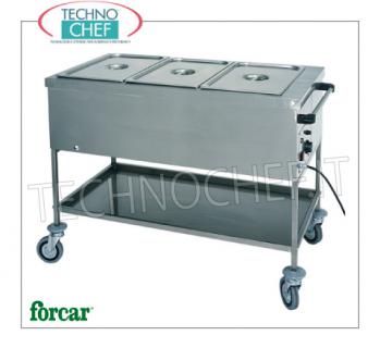 FORCAR - Technochef, Chariot bain-marie chaud, Mod.CT1756 Chariot bain-marie thermique en inox, FORCAR, avec cuve pour 1 bac Gastro-Norme 1/1, h 200 mm (non inclus) et étagère inférieure, thermostat réglable +30°/+90°C, V.230/1 , Kw. 2,00, dim.mm.560x650x850h