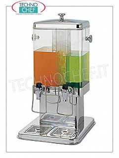 Distributeurs de jus et de boissons (buffet) DISTRIBUTEUR DE BOISSON DOUBLE en acier inoxydable avec récipient transparent de lt.5 + 5, avec robinets de distribution indépendants, REFRIGÉRÉ avec TUBE CENTRAL contenant de la GLACE, dim.mm.350x320x580h