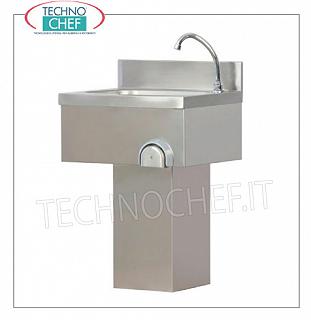 Lavabo à colonne actionné à la main en acier inoxydable, mural Lave-mains mural en acier inoxydable avec dosseret, complet avec commande au genou avec bec temporisé et boîtier de colonne, dimensions mm.500x400x800h