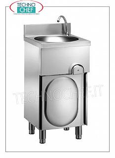 Lave-mains sur meuble à porte battante, commande au genou avec robinet temporisé, dim mm 400x400x850h