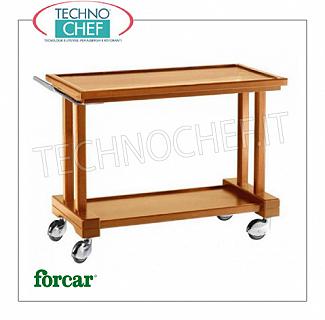 Chariots de service en bois Chariot de service en bois massif, marque FORCAR, 2 plateaux en contreplaqué teinté WALNUT, 4 roues pivotantes diam.100 mm, dim.mm.810x550x820h