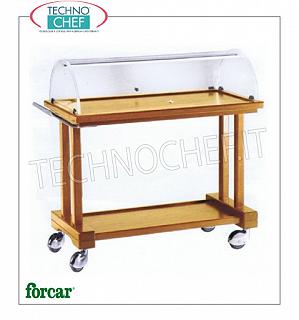 Bonbons et autres véhicules pour le fromage en bois Shopping pour gâteaux, fromage et entrées en bois couleur noyer, Marque FORCAR, avec un plexi dôme semi-circulaire, 2 sols stratifiés, dim.mm.810x550x1080h